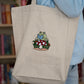 Reading Frog Embroidered Tote Bag