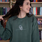 Coffee Shop Reading Line Art Embroidered Crewneck