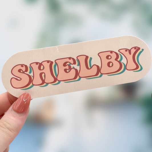 70s Inspired Lettering with Ivory Background Infinity Or Kangaroo Joey Feeding Pump Custom Name Sticker