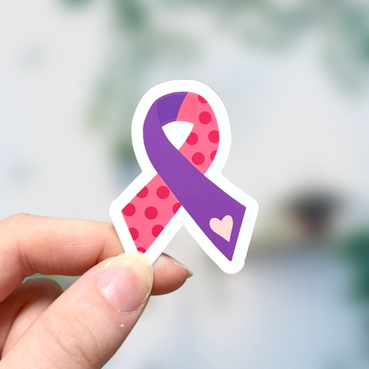 Purple and Pink Polka Dot Awareness Ribbon Sticker